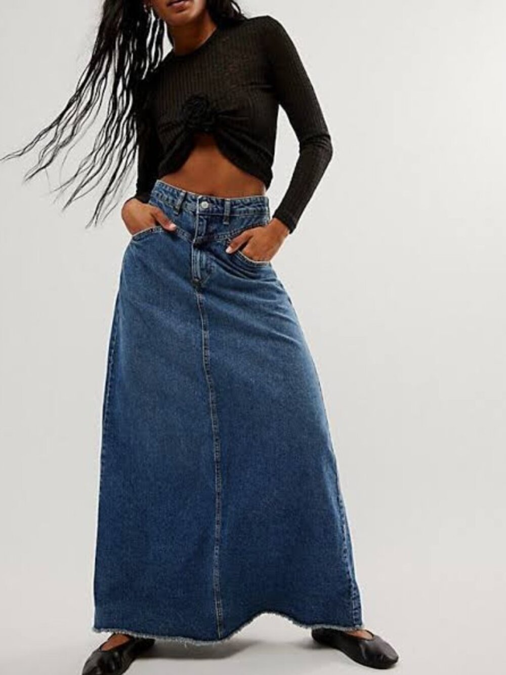We The Free Come As You Are Denim Maxi Skirt - Dark Indigo - Size 4